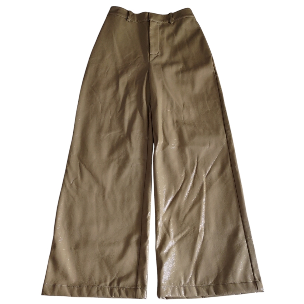 Danielle Bernstein Size 2 Green Patent Faux Leather Wide Leg Pants *Flawed*